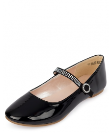Childrens Place Black Glossy Patent Jewelled Ballet Flats
